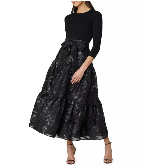 Shoshanna Midnight Miah Fit & Flare Jacquard Black Maxi Gown Dress Size Small - Picture 1 of 13